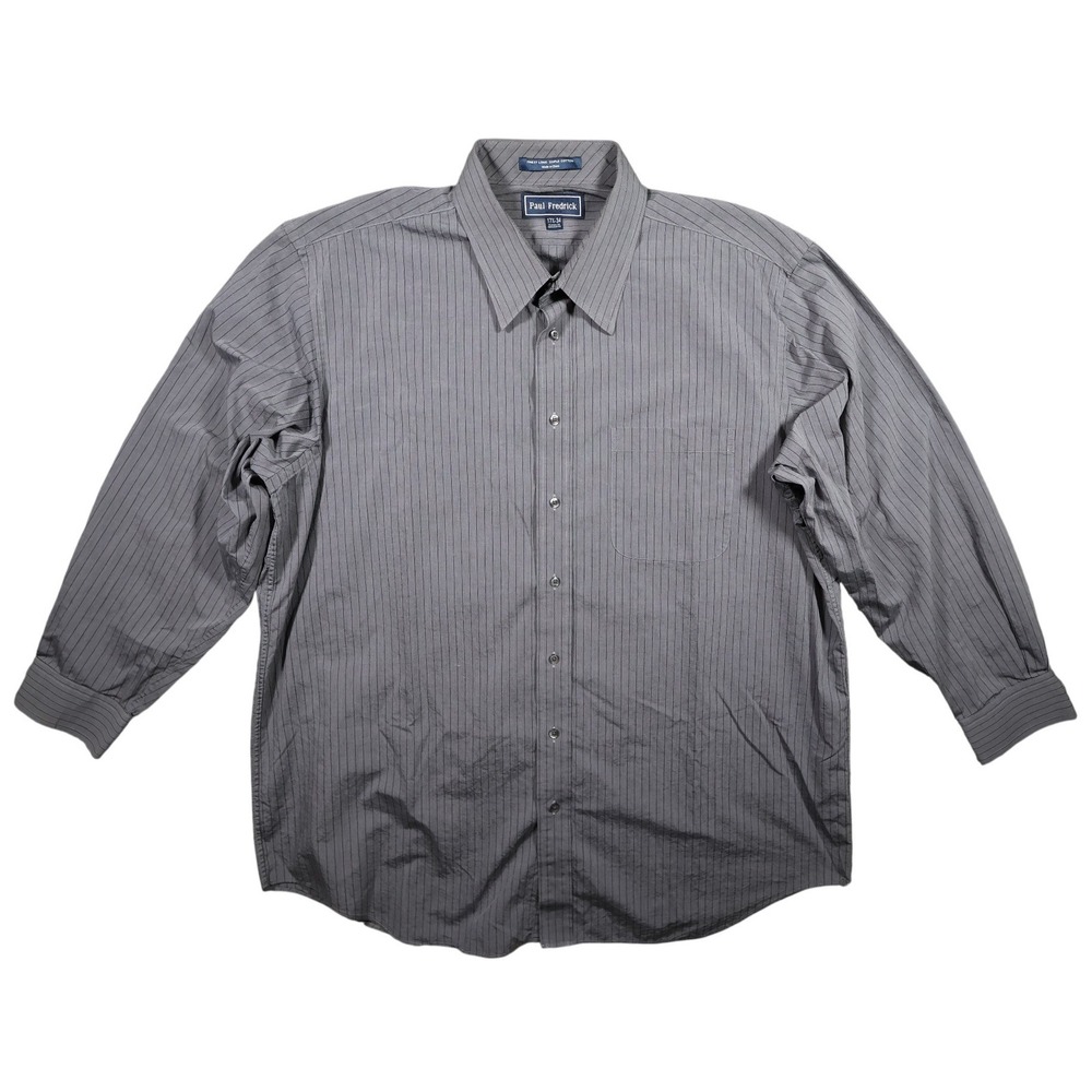 Paul Fredrick Dress Shirt Mens 17.5-34 Gray Excellent Striped Long Sleeve Cotton